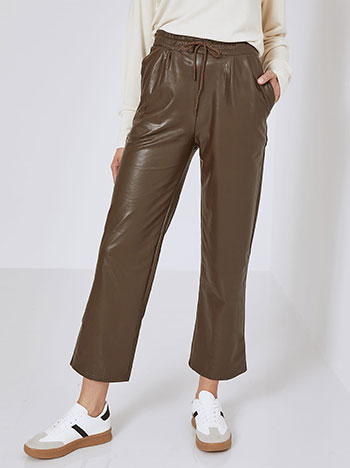 Trousers leather effect with fleece lining in brown