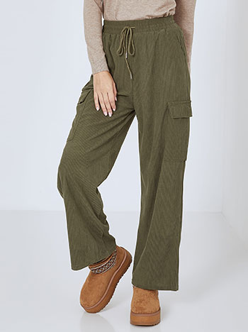 Wide leg trousers corduroy with side pockets in khaki