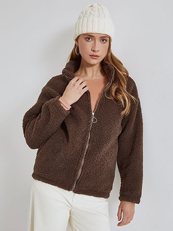 Cardigan bucle with lining in brown