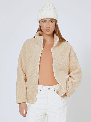 Cardigan bucle with lining in beige