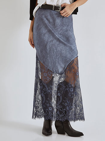 Skirt satin with lace in dark blue