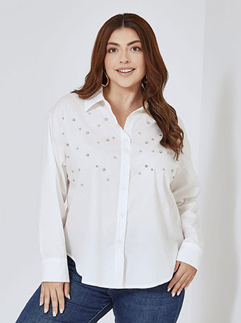 Shirt with strass in white