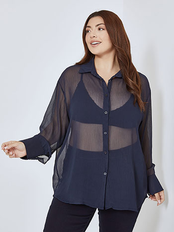 Shirt semi sheer in dark blue