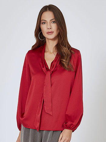 Top satin with tie in dark red