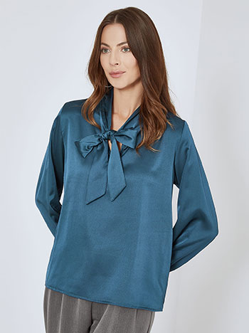 Top satin with tie in teal