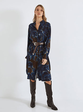 Shirtdress printed in dark blue