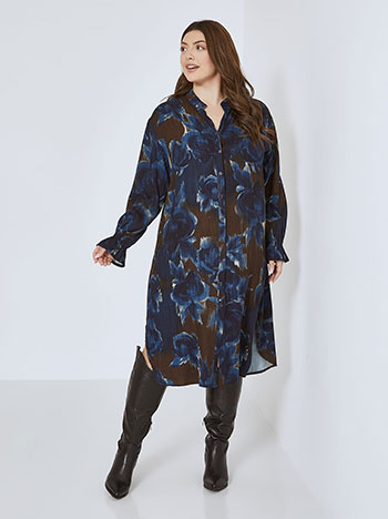 Shirtdress printed in dark blue