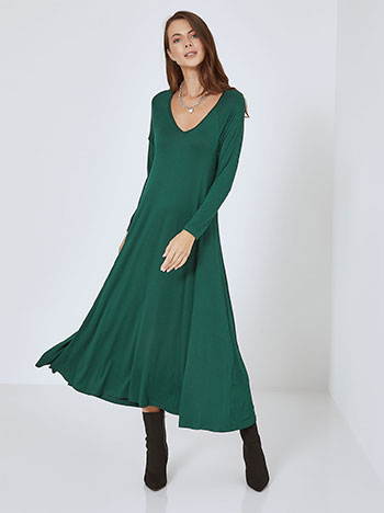 Dress with decorative seams in dark green