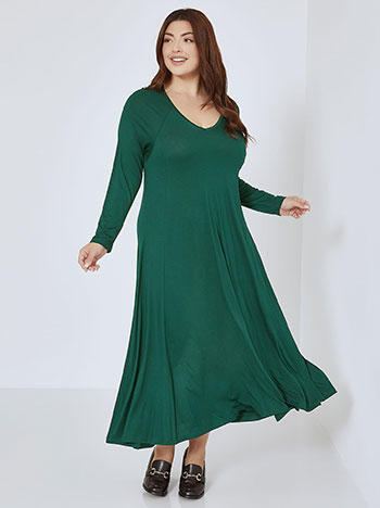 Dress with decorative seams in dark green