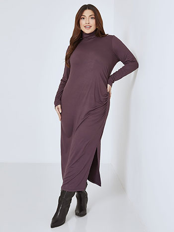 Dress turtleneck with shirred detail in dark purple