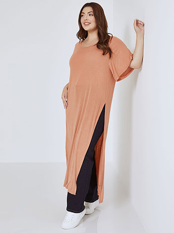 Top long with side slit in dusty pink