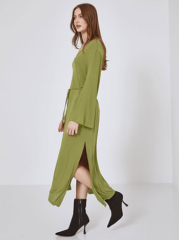 Dress with tie in olive green