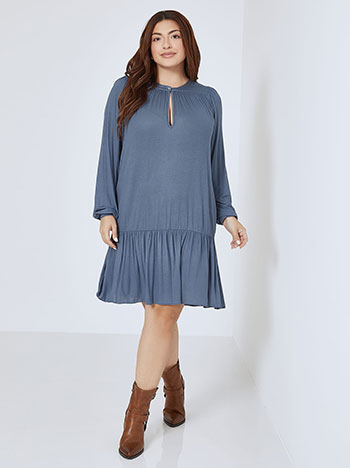Dress midi with front cut out in rough blue
