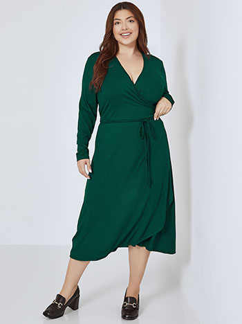 Dress wrap front asymmetric in dark green