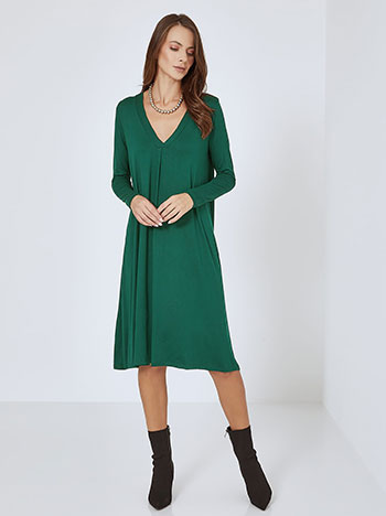 Dress midi with pleat in dark green