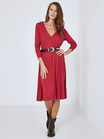 Dress midi with pleat in wine red