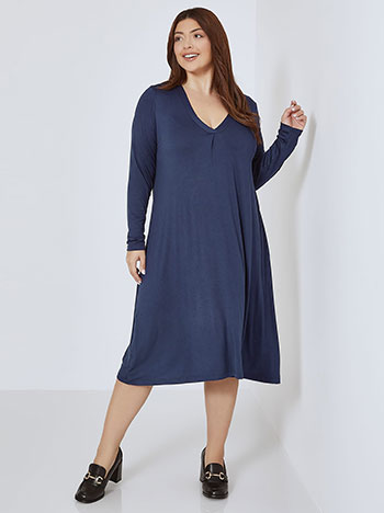 Dress midi with pleat in dark blue