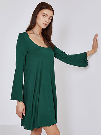 Dress with scoop neckline in dark green