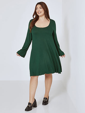 Dress with scoop neckline in dark green