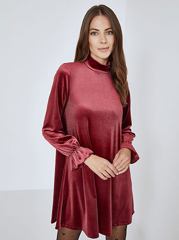 Dress velvet with balloon sleeves in wine red