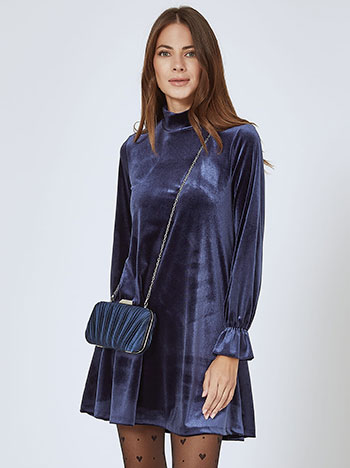 Dress velvet with balloon sleeves in dark blue