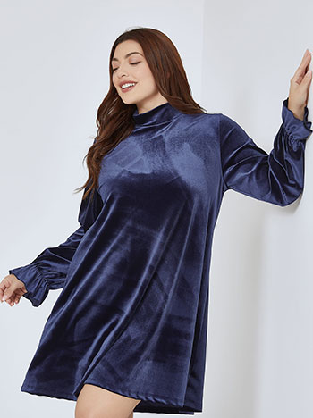 Dress velvet with balloon sleeves in dark blue