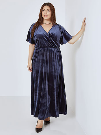 Dress wrap front velvet in dark blue