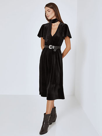 Dress velvet with ruffled sleeves in black