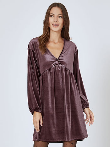 Dress velvet wrap front in dark purple