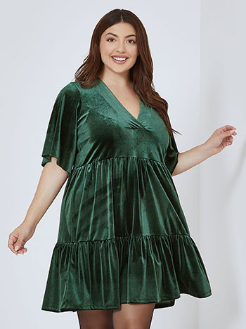 Dress velvet with pleat in dark green