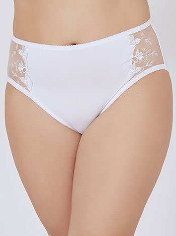 Brief with semi sheer details in white