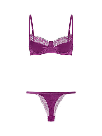 Lingerie set satin with lace in purple