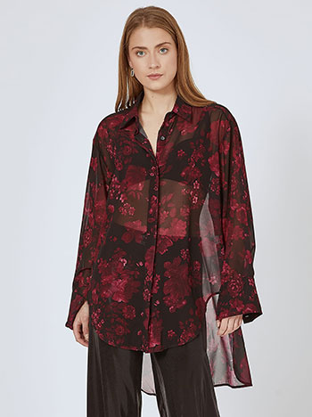 Shirt floral in wine red