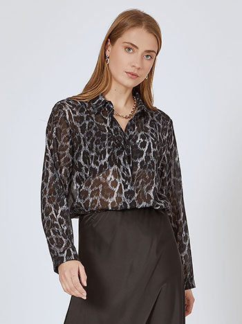 Shirt leopard with collar in grey