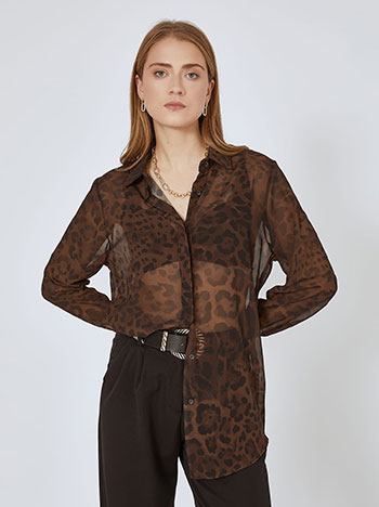 Shirt leopard with collar in dark brown