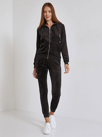 Tracksuit set velvet with sequin details in black