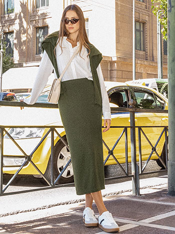 Metallic top and skirt set in dark green