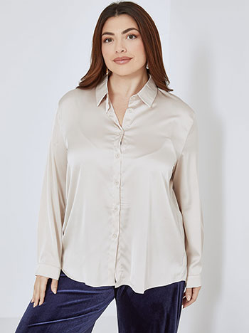 Shirt asymmetric satin in beige