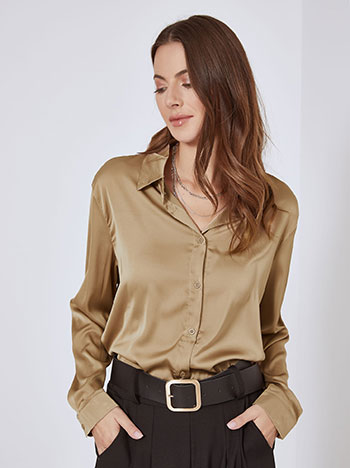 Shirt asymmetric satin in light brown