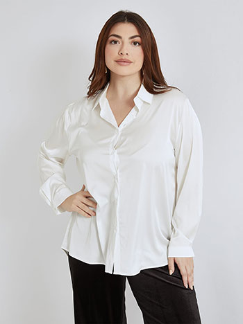 Shirt asymmetric satin in off white