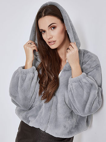 Fur monochrome with hoodie in grey