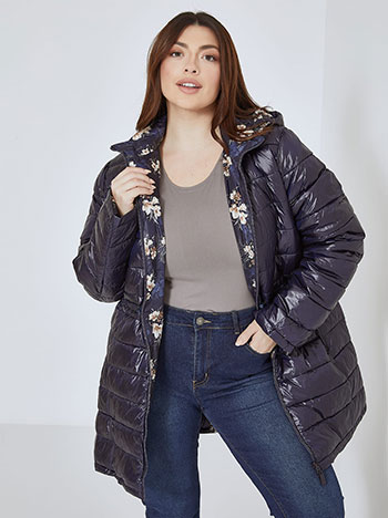 Jacket floral double face in dark blue