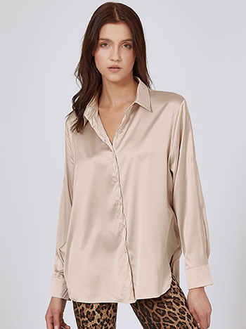 Shirt asymmetric satin in light beige