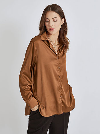 Shirt asymmetric satin in brown