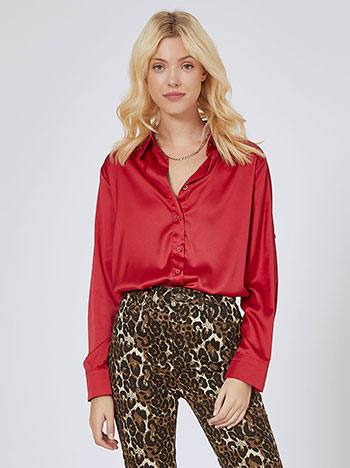 Shirt asymmetric satin in red