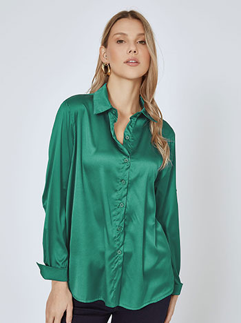 Shirt asymmetric satin in green