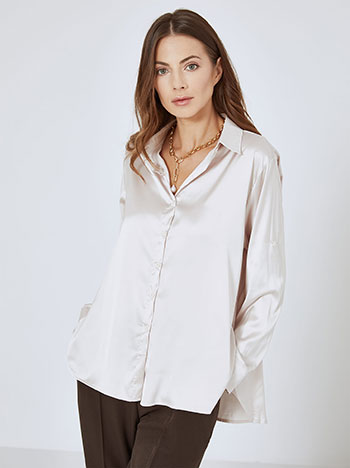 Shirt asymmetric satin in white