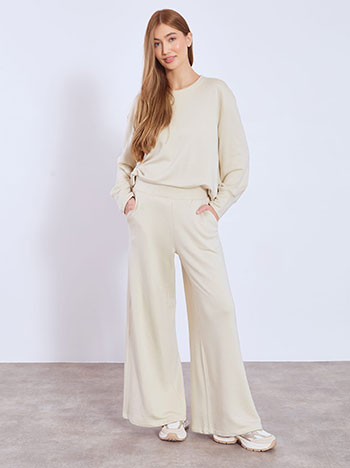 Wide leg trousers with soft touch in beige