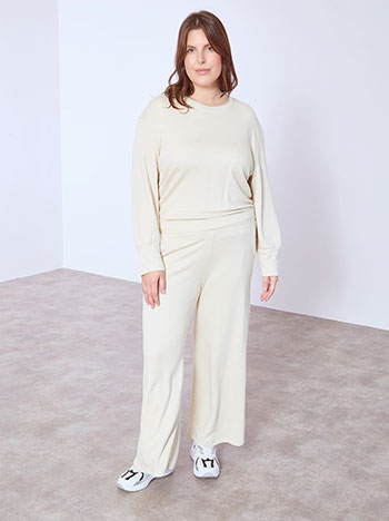 Wide leg trousers with soft touch in beige