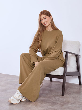 Παντελόνα ψηλόμεση με απαλή υφή σε καμηλό